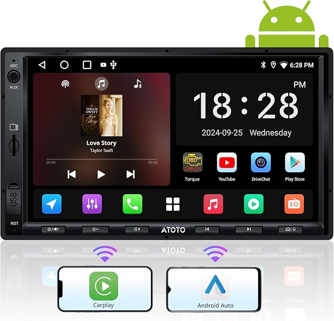 ATOTO A5L 7inch Android Double DIN Car Stereo, Wireless CarPlay&Android Auto Touch Screen, Wi-Fi/USB/BT Tethering, DSP, FM&SS Car Radio, GPS Tracking, MirrorLink, HD LRV, AI Chat, 2G+32G, A5LG2A7T