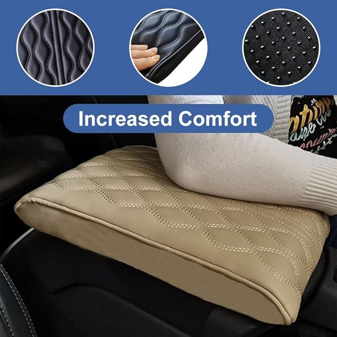 Leather Car Armrest Box Pad, 2026 New Upgrade Waterproof Universal Memory Cotton Armrest Box Pad, Center Console Lid, Car Center Console Cover for Most Vehicle, Car Accessories (Beige)