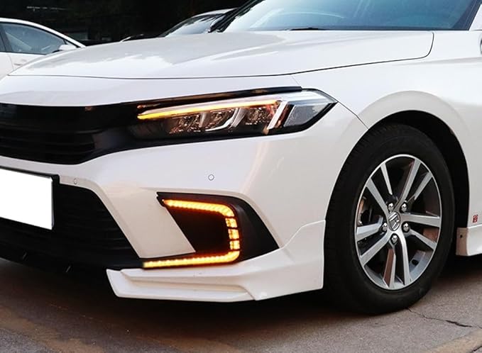 iJDMTOY Fog Bezel Replace Switchback LED Daytime Running Light Kit w/White OE-Spec LED Fog Lights Compatible with 2022-2024 Honda Civic Sedan
