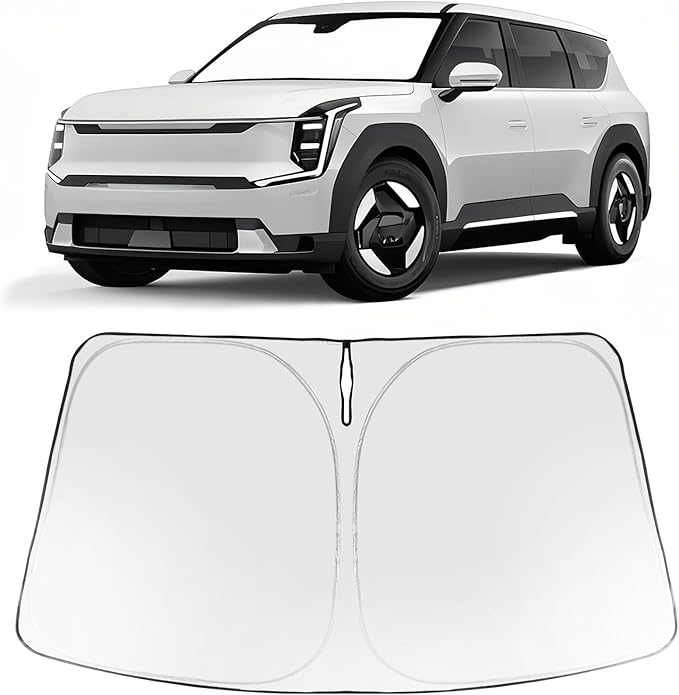 Proadsy 2026 Upgrade Windshield Sun Shade Custom Fit Kia EV9 2024 2025 2026 Foldable Front Sunshade Protector Sun Visor Blocks UV Rays Keep Car Cooler Accessories