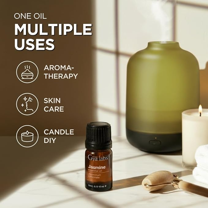 100% Pure Jasmine Essential Oil - 0.17 Fl Oz - Jasmine Oil for Hair, Skin, Diffuser, Aromatherapy & DIY Candle Making Scent