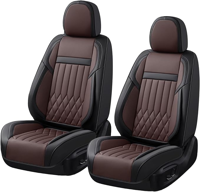 KEYOOG 2-Seater Waterproof and Breathable Nappa Leather Car Seat Covers Full Set, Fit for Front Seats of Cars, Compatible with Airbags, Car Seat Protector Covers for Most Cars - Black Coffee