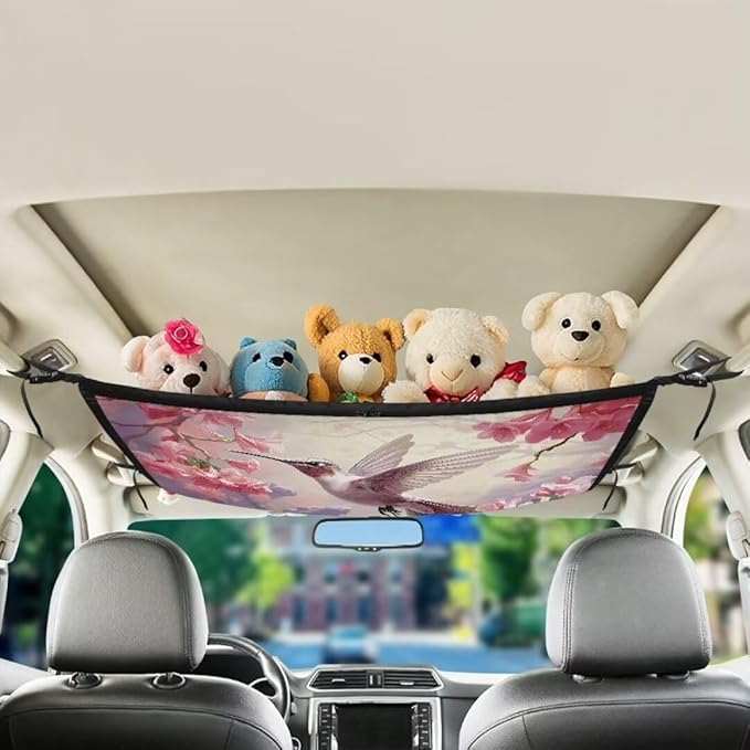 Hummingbird Flower Car Roof Storage Bag Multi-Purpose Seat Organizer Car Bag Storage Box Organizer Pouch Pocket Car Travel Accessories Compatible with Most Cars