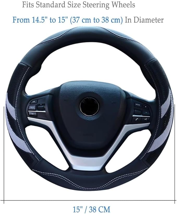 Alusbell Microfiber Leather Steering Wheel Cover Breathable Auto Car Steering Wheel Cover for Women and Men Universal 15 Inches (White)