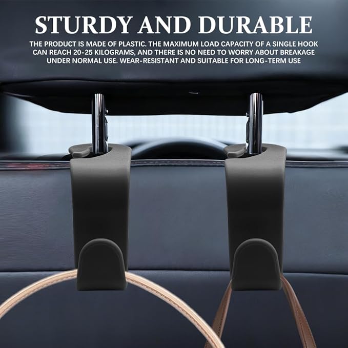4PCS Car Seat Headrest Hooks, Purse Hook for Car, Auto Back Seat Organizer Storage Hanger Holder, Auto Accessories Multi-Use Portable Headrest Organizer Holder for Purse Handbag Coats (Black)
