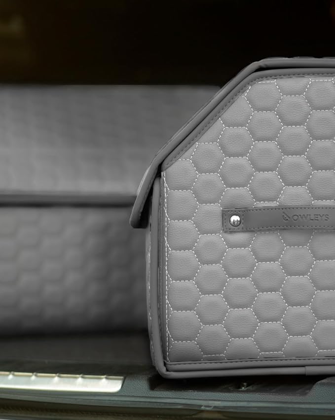 Owleys Foldable Trunk Organizer for Car - Collapsible Auto Trunk Organizer with Lid - Small and Large Cargo Organizer - Trunk Storage Box with 2 Compartments - Gray 17