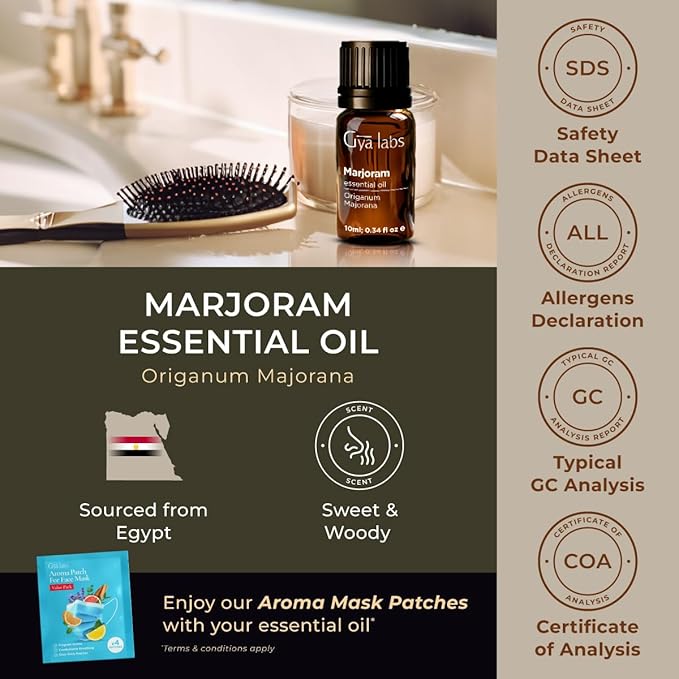 100% Pure Marjoram Essential Oil - 0.34 Fl Oz - Marjoram Oil for Hair, Skin, Diffuser, Aromatherapy & DIY Candle Making Scent