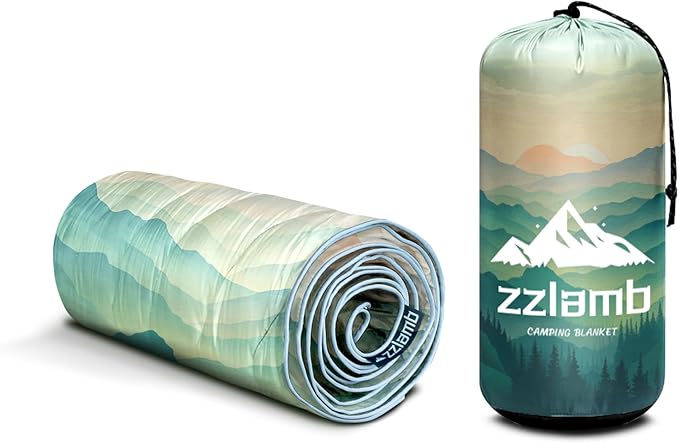 zzlamb Camping Blanket for Cold Weather,Outdoor Puffy Blanket Portable Down Alternative,Windproof Warm Cloak with Snaps,Cozy Quilt Backpacking Picnic RV Travel Plane Car Hammock Beach Climbing