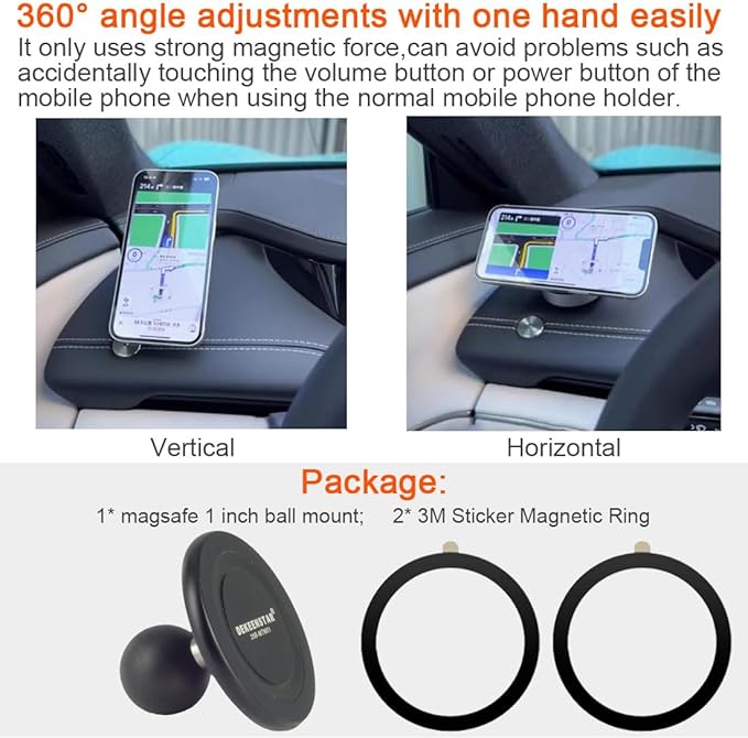 Magnetic Phone Holder Base with B Size 1 inch Ball for Magsafe iPhone 17/16/15/14/13/12 Compatible with RAM mounts B Size Double Socket Arm Magnetic Ball Phone Holder for Car