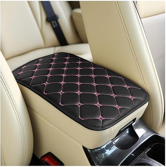 Car Center Console Cushion Pad, PU Leather Vehicle Armrest Cover Protector, Anti-Scratch Automotive Interior Arm Rest Seat Box Mat Accessories, Universal for SUV Sedan Truck (Black/Pink)