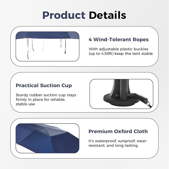 Semi-Automatic Car Tent, 3.78×7.2FT Portable Cars Umbrella Vehicles Tent Blocking UV Rays Car Roof Cover Cars Awning with Carrying Bag Sun Shades for Vehicles Roof Protection (Navy Blue)