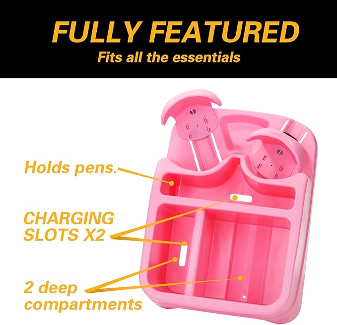 Big Plastic Console for Cars, Trucks, Minivans, SUVs with 2 Adjustable Drink Cup Holders pad Book Holder, Back Bench and Front Seat or Floor Middle Console Universal Vehicle Organizer Pink