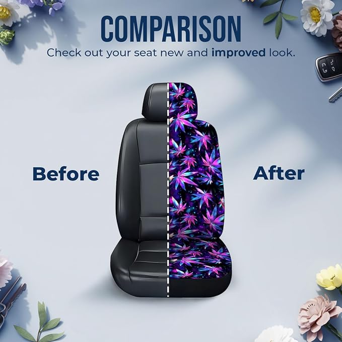 GENANY Galaxy Weed Car Seat Covers Set of 2, Breathable Front Seat Covers for Truck Sedan SUV, Purple Car Accessories, Funny Gift for Women Men