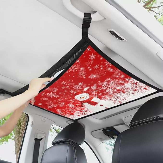 Car Storage Bag Organizer Snowman Snowflake Print Car Organizer for Car Seat Multi-Purpose Car Bag Storage Box Organizer Pouch Pocket Storage for Small Items
