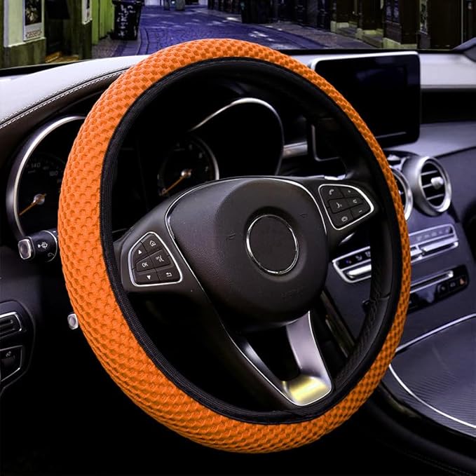 Hiflyer Car Steering Wheel Cover Women & Men, Universal 14.5-15 Inch Steering Wheel Covers, Soft Microfiber Car Wheel Cover Car Stuff Car Accessories Interior (Orange)