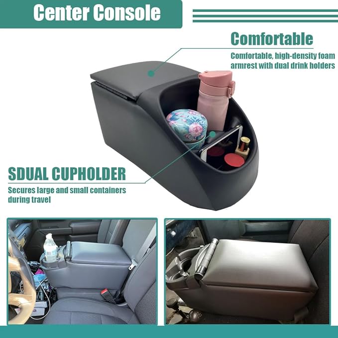 MOOSUN Universal Truck Seat/Bench Contractor Center Console Business Organizer and Storage with Cup Holders and Padded Top Lid for Armrest