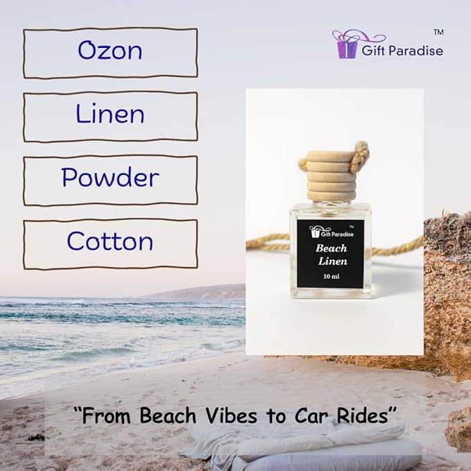 Beach Linen Car Freshener Set of 3 – Premium Hanging Air Fresheners with Velvet gift bag – Long Lasting Fresh Laundry & Ocean Breeze Scent for Cars, Closets & Small Spaces