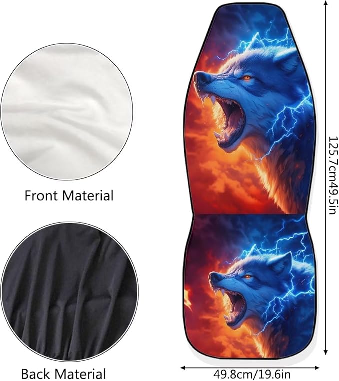 Fashion Wolf Car Front Seat Covers Elastic Fabrics Universal Front Seat Cover Removable Automotive Accessories Easy Installation Suitable for Cars SUV