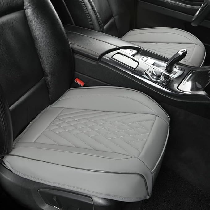 GIANT PANDA 2pcs Front Car Seat Covers Bottom Seat Covers, PU Leather Driver Car Seat Protectors Fits 95% of Vehicles, Wrapping Around The Bottom (Grey)