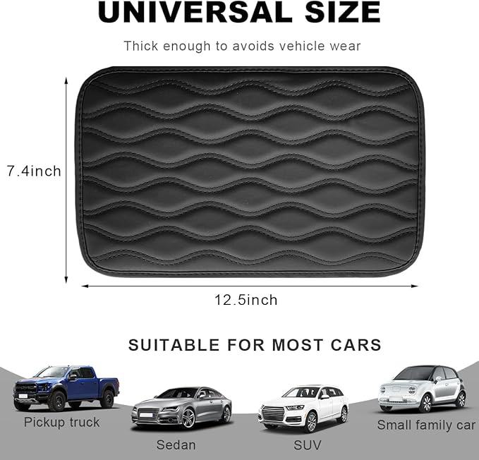 Car Center Console Cushion Pad, 12.48×7.40 Inches Waterproof Car Armrest Seat Box Cover, Comfortable PU Leather Vehicle Armrest Cover Protector, Car Decor Interior Accessories (Black)