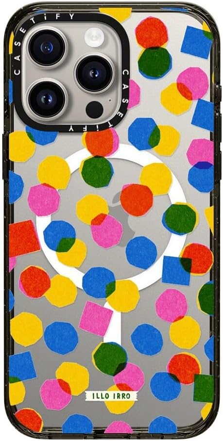 CASETiFY Impact iPhone 15 Pro Max Case [Slim/Compatible with Magsafe / 8.2 ft. 4X Military Grade Drop Protection] - Riso Polka by ILLO IRRO/Asahi Nagata - Clear Black