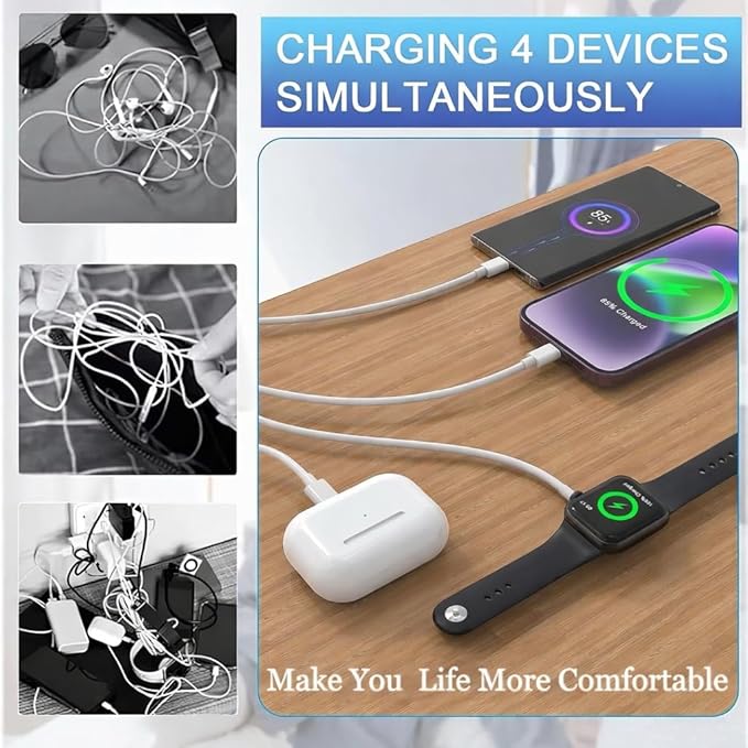 TOP-UP Apple Watch Charger USB C with 30W PD Fast Wall Plug – 4 in 2 Magnetic Charging Cable for iWatch Series 11–1/SE/Ultra, iPhone 17/16/15/14, iPad, Multi Charging Cord for Travel 6FT