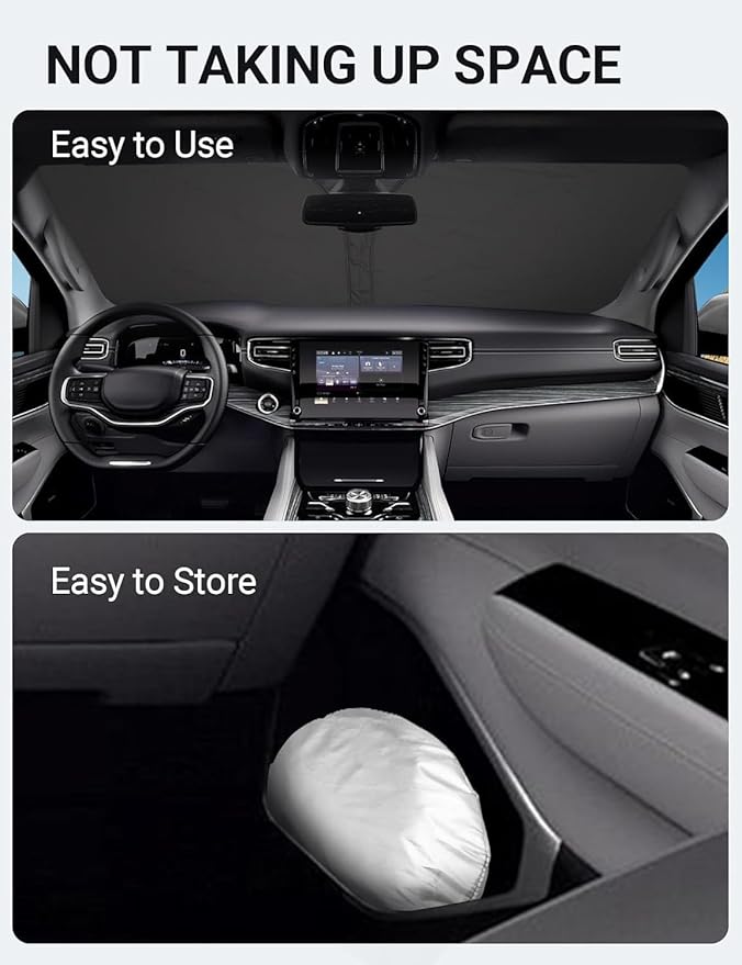 Proadsy 2026 Upgrade Windshield Sun Shade Custom Fit Jeep Wagoneer 2022-2025 2026 4-Layer Foldable Front Sunshade Protector Sun Visor Blocks UV Rays Keep Car Cooler Accessories