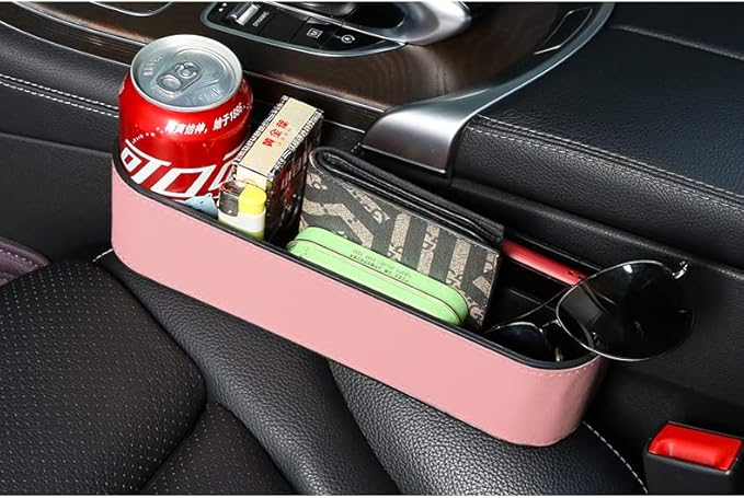JEYODA Car Seat Gap Filler Organizer, Car Organizer Front Seat, Auto Console Side Storage Box with Cup Holders，Car Organizers and Storage for Holding Phone, Sunglasses, Wallet 1PC(pink)