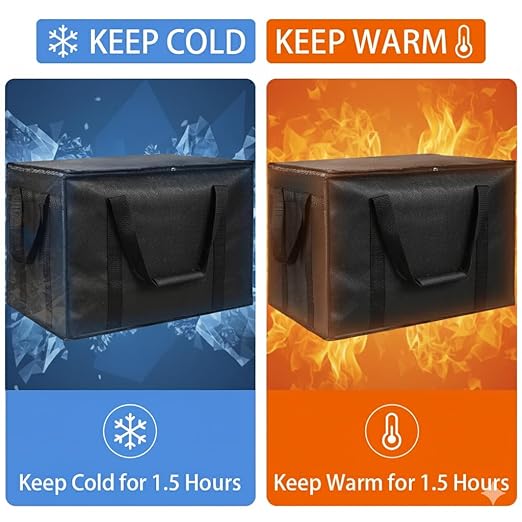 CIVJET Insulated Food Delivery Bag, XXXL Insulated Reusable Grocery Cooler/Hot Bags, Tote Bag for Shopping/Travel/Doordash, Catering Bag Doordash 22x14x13, Black, 1-Pack