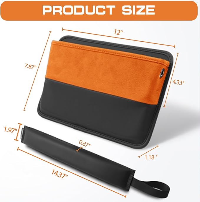 Car Seat Organizer with Gap Filler, 2-in-1 Luxurious Microfiber Storage Box and Leather Seat Console Gap Filler Drop Blocker Stopper Accessories for Sedan SUV Truck Van (Black/Orange, 1 Set)