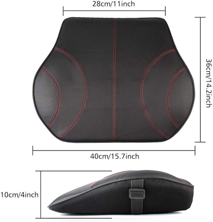 Aukee Lumbar Support Pillow for Car, Genuine Leather Memory Foam Pillow Lower Back Cushion for Office Chair with Adjustable Strap (Black)