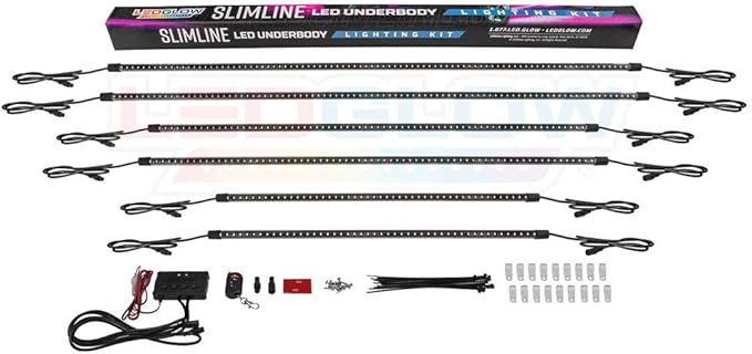 LEDGlow 6pc Multi-Color Truck Slimline LED Underbody Underglow Accent Neon Lighting Kit - 10 Solid Colors - 13 Unique Patterns - Music Mode - Water Resistant Tubes - Includes Control Box & Remote
