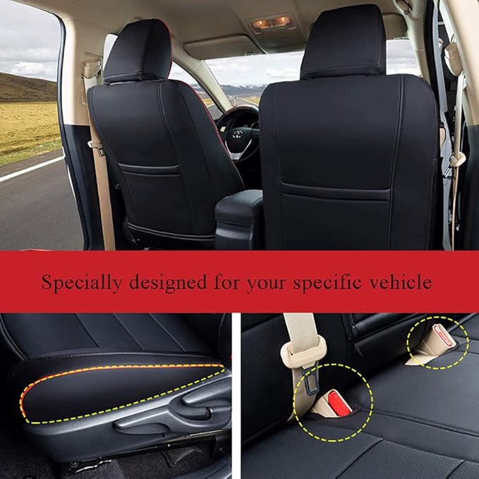 EKR Rav4 Seat Covers Custom Fit for Toyota Rav4 XLE,Platinum,Limited 2013-2018 & SE 2016-2018, Leather Car Seat Cover Full Set for SUV,Faux Leather(Black with Red Trim)