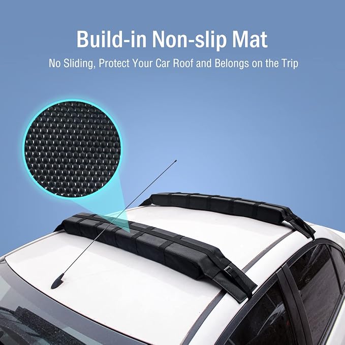 WOOWAVE Premium Kayak Roof Rack Pads Universal Car Soft Roof Rack Kayak Carrier for Canoe/Surfboard/Paddleboard/SUP/Snowboard with Tie Down Straps, Tie Down Rope, Quick Loop Strap and Storage Bag