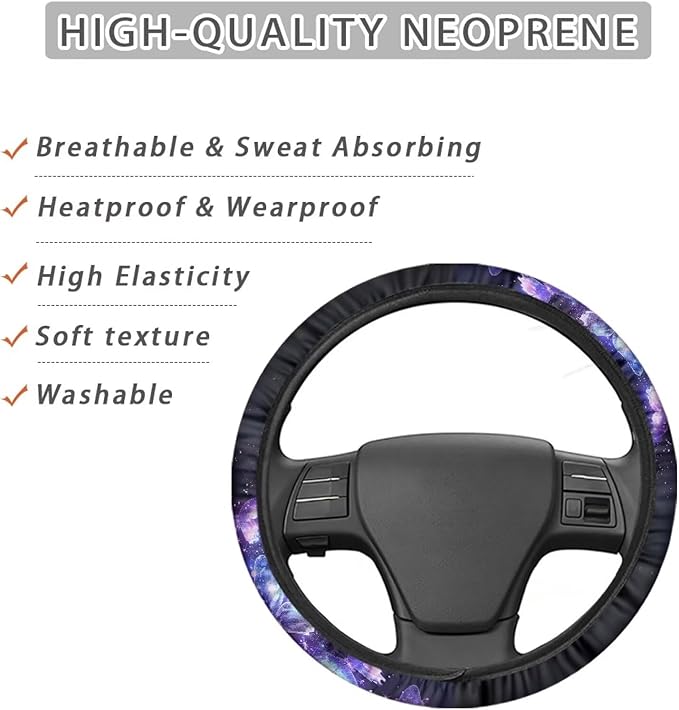 AFPANQZ Purple Butterfly Car Steering Wheel Covers Sweat Anti-Slip Soft Grip Universal 14-15 inch Stretch-on Fabric Steering Wheel Protector Fits Sedans SUV Vans Trucks Red