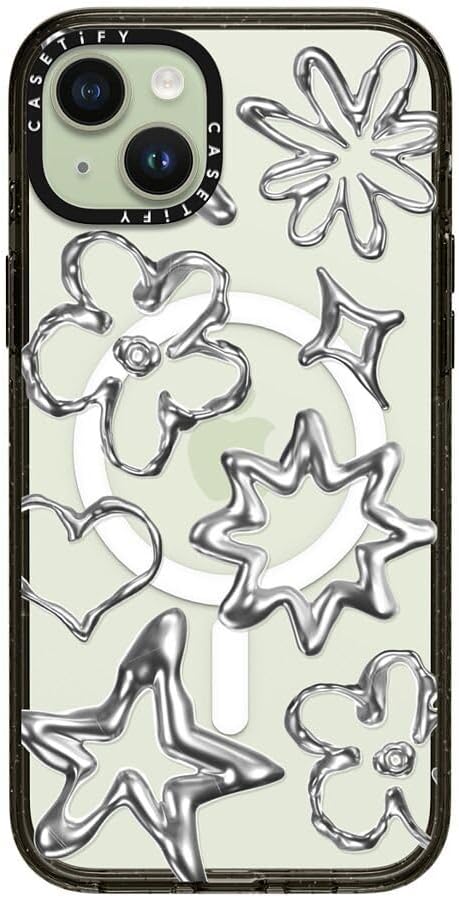 CASETiFY Impact iPhone 15 Plus Case [4X Military Grade Drop Tested / 8.2ft Drop Protection/Compatible with Magsafe] - Stars Prints - Chrome Doodles - Clear Black