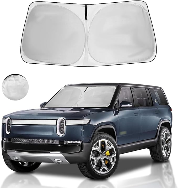 Windshield Sun Shade for 2026 2025 2024 2023 2022 Rivian R1S Custom Fit Window Sunshade SUV Accessories Fodable Sun Visor UV Protector Shade Heat Shield Cover