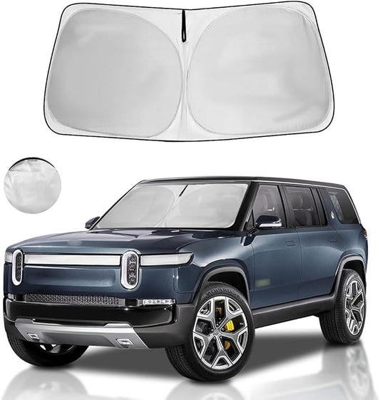 Windshield Sun Shade for 2026 2025 2024 2023 2022 Rivian R1S Custom Fit Window Sunshade SUV Accessories Fodable Sun Visor UV Protector Shade Heat Shield Cover