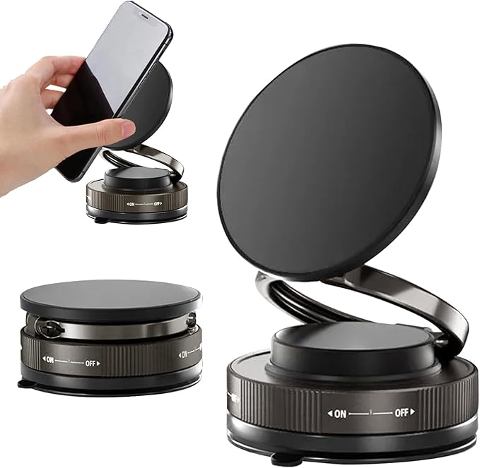 Suction Cup Phone Mount Pro - Vacuum Magnetic Phone Holder for Car, 180° Adjustable Angle, Non-Slip Dashboard/Windshield Car Phone Holder, Bonus Toroidal Metal.
