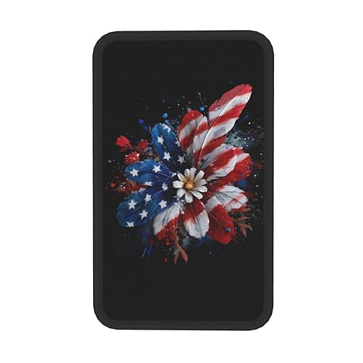 American Flag in Red Flower Car Auto Armrest Cushion Cover Accessories Center Console Seat Box Pad Protector Universal Decoration for Most Vehicle SUV Truck