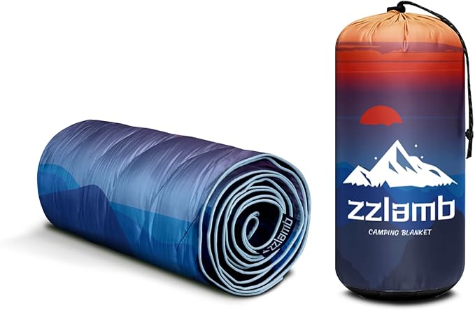 zzlamb Camping Blanket for Cold Weather,Outdoor Puffy Blanket Portable Down Alternative,Windproof Warm Cloak with Snaps,Cozy Quilt Backpacking Picnic RV Travel Plane Car Hammock Beach Climbing