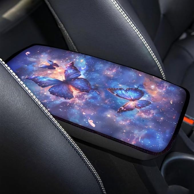 Coldinair Galaxy Car Center Console Pad,Butterfly Auto Interior Accessories Decoration,Auto Armrest Cover Protector for Most Vehicle, SUV, Truck, Car