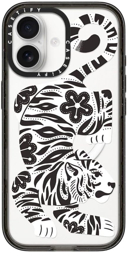CASETiFY Impact iPhone 17 Case [Slim/Compatible with Magsafe / 8.2 ft. 4X Military Grade Drop Protection] - Silver Tiger - Clear Black