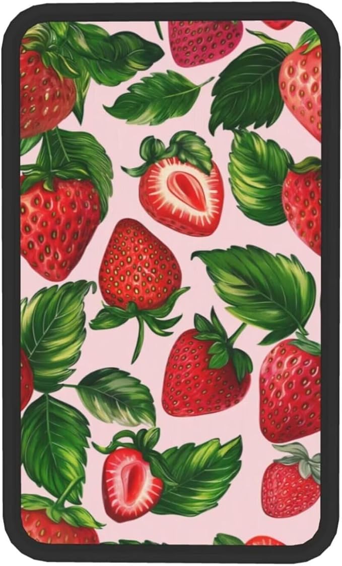 Car Center Console Cover Cute Strawberry Print Armrest Box Lid Protector Cover Pink Arm Rest Cover for SUV Truck Van Sedans Armrest Cushion Pad