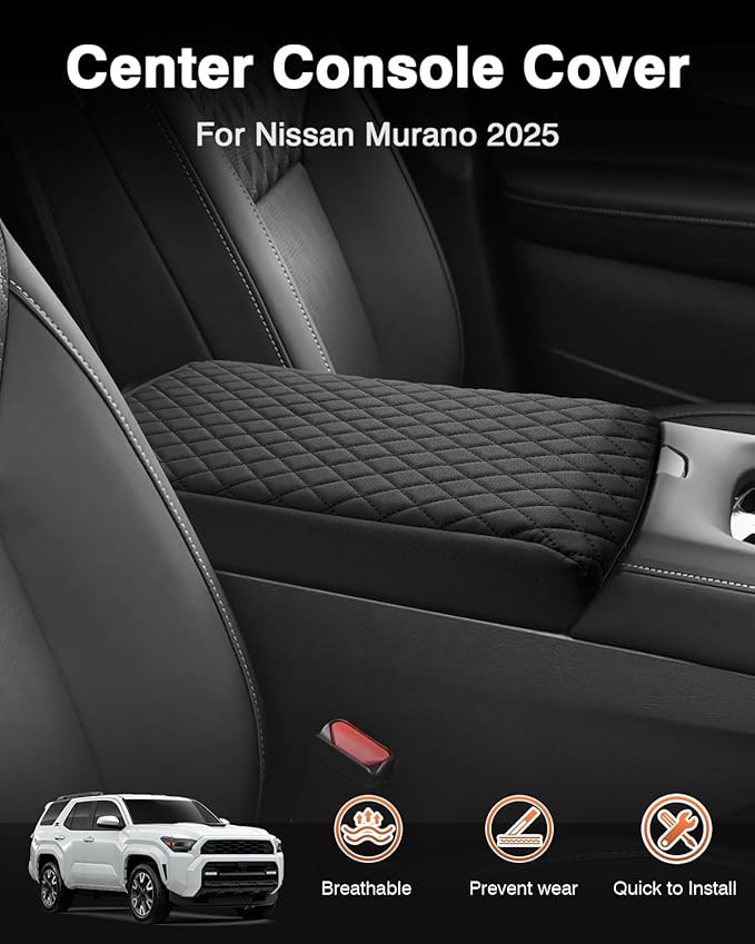 Shademax Custom for 2026 2025 Murano Center Console Cover Armrest Cover for Nissan Murano Accessories 2025 Arm Rest Cushion Pad Leather Middle Console Cover Armrest Seat Box Protector Anti-Scratch