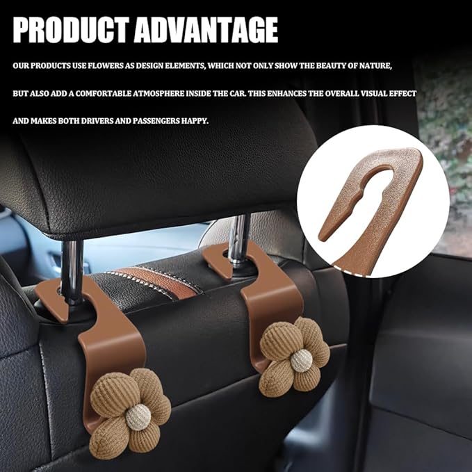 4PCS Car Headrest Hooks, Purse Hook for Car, Cute Flower Auto Backseat Organizer Hanger for Purse Grocery Bag Coat, Auto Seat Back Organizer Storage Hanger Holder Fit Vehicles (Orange)