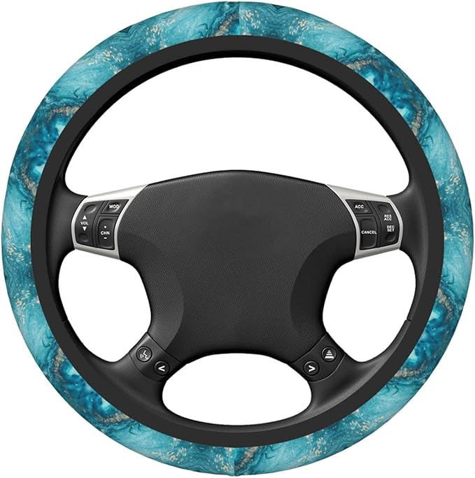 Light Blue Marble Auto Car Steering Wheel Cover Universal 15 Inch Neoprene Interior Decor Protection Accessories