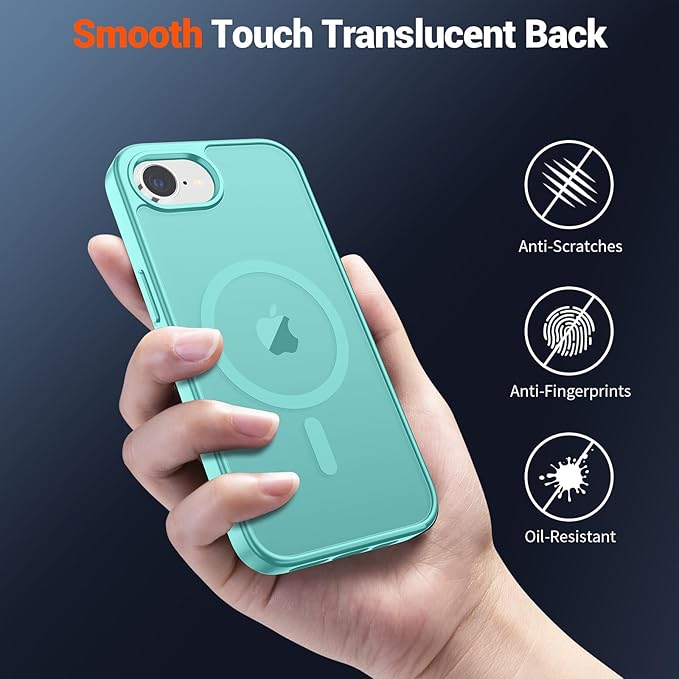 SUPFINE Magnetic for iPhone 17e Case/iPhone 16e Case (Compatible with MagSafe)(Military Grade Drop Protection) Slim Translucent Matte Shockproof with Anti-Fingerprint Phone Case,Blue Green