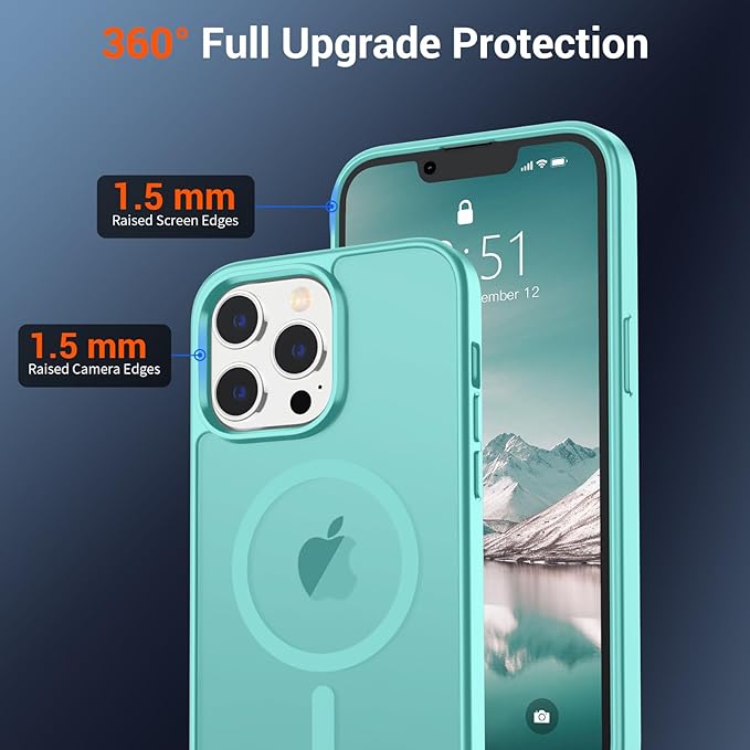 SUPFINE Magnetic for iPhone 12 Pro Max Case with Screen Protector (Compatible with MagSafe) (Military Grade Drop Protection) Translucent Matte Shockproof with Anti-Fingerprint Phone Case,Blue Green