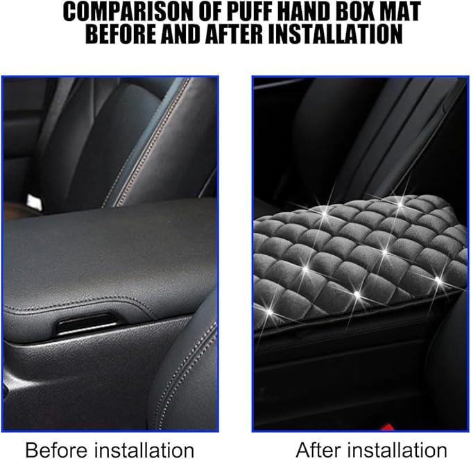 Mandark Bling Car Center Console Cover, Crystal Rhinestone Fluffy Automotive Armrest Seat Box Cushion Pad, Soft Comfortable Diamond Arm Rest Protection Mat, Universal Vehicle Accessories (Gray)